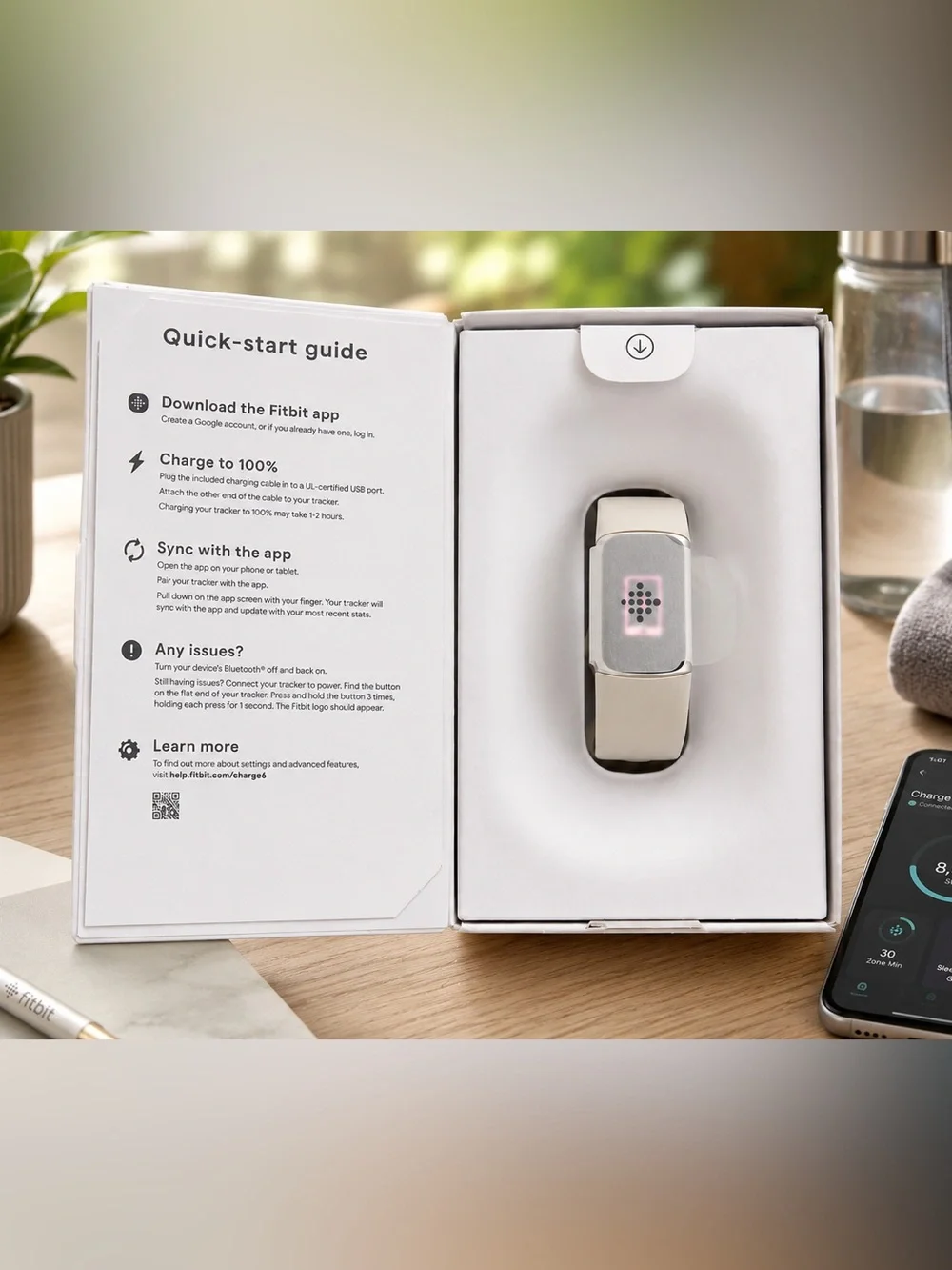 Fitbit charge 6 Fitness Tracker in porcelain/Silver - fitbit. New, box damaged